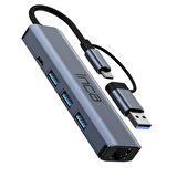Inca IUTP-5T USB/Type-C Hub X3 USB 3.0 + Type-C+Ethernet RJ45 Çoklayıcı Aluminyum Kasa 