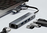 Inca IUTP-5T USB/Type-C Hub X3 USB 3.0 + Type-C+Ethernet RJ45 Çoklayıcı Aluminyum Kasa 