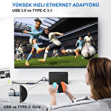 Inca IUTP-01TX USB 3.0 ve Type-C 3.1 Ethernet Adaptörü | 1000Mbps Gigabit RJ45 Ağ Kartı | Alüminyum Kasa | Windows, MacBook, Notebook ve Tablet Uyumlu | Cep Telefonları ile Uyumlu Değil