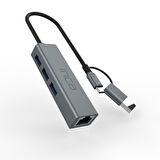 Inca IUTP-03T USB3.0+Tip-C=>Gigabit RJ45+3*USB3.0 Çevirici (Giriş:Tip-A+Tip-C=>Çıkış:Eternet+3*Tip-A
