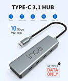 Inca ITPT-4TX Type-C HubX4 Type-C Port 3.1 10Gbps  Çoklayıcı  Aluminyum Kasa 
