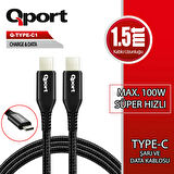 Qport Q-type-c1 1.5m Type-c 100w Super Hızlı Pd Sarj Ve Data Kablosu