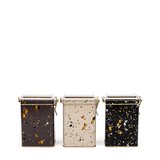 Evle Terrazo Desenli Kilitli Kapaklı Dikdörtgen Metal Kutu 3 lü Set, 7.5 x 10 x 15 cm