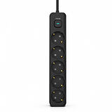 Inca IPW-44SY 5 port Akım Korumalı Led Tuşlu Priz 1.5M  Siyah 