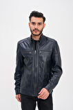 Basics&More Erkek Fermuar Detaylı Hakiki Deri Ceket - SRY27