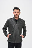 Basics&More Erkek Fermuar Detaylı Hakiki Deri Ceket - SRY27