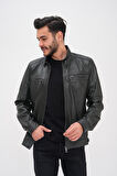 Basics&More Erkek Fermuar Detaylı Hakiki Deri Ceket - SRY27