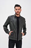 Basics&More Erkek Fermuar Detaylı Hakiki Deri Ceket - SRY27