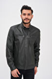 Basics&More Erkek Fermuar Detaylı Hakiki Deri Ceket - SRY27