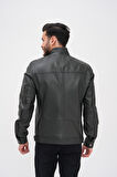 Basics&More Erkek Fermuar Detaylı Hakiki Deri Ceket - SRY27