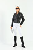 Basics&More Kadın Motorcu Siyah Deri Ceket - WBIKER