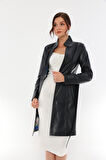 Basics&More Kadın Kuşaklı Düğmeli Deri Ceket - B3034