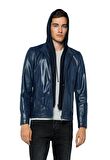 Basics&More Erkek Kapüşonlu Hakiki Deri Ceket - E88K