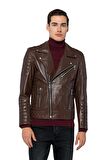Basics&More Erkek Motorcu Hakiki Deri Ceket - 6735