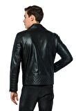 Basics&More Erkek Motorcu Hakiki Deri Ceket - 6735