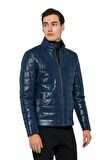 Basics&More Erkek Şişme Hakiki Deri Ceket - 8488