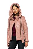 Basics&More Kadın Kapüşonlu Şişme Hakiki Deri Ceket - ELLE