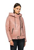 Basics&More Kadın Kapüşonlu Şişme Hakiki Deri Ceket - ELLE