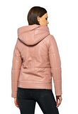 Basics&More Kadın Kapüşonlu Şişme Hakiki Deri Ceket - ELLE