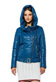 Basics&More Kadın Kapüşonlu Şişme Hakiki Deri Ceket - ELLE