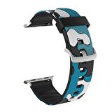 E2M Apple Watch Uyumlu 38-40mm KRD-24 Kamuflaj Mavi Kordo 
