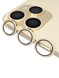Binano Iphone 11 Pro/11 Pro Max/12 Pro Taşlı Gold Kamera Koruyucusu 