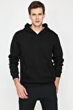 Erkek Siyah Kapüşonlu Sweatshirt 9KAM71593LK