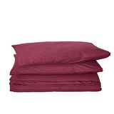 Komfort Home Çift Kişilik Çizgili Pamuk Saten Nevresim Seti / Bordo