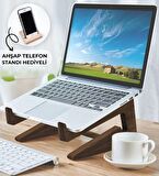 BK Gift Özel Tasarım Taşınabilir Ahşap Notebook Laptop Standı (Ahşap Telefon Standı Hediyeli)