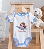 BK Kids Kişiye Özel Sevimli Pilot Tasarımlı Mavi Bebek Body Zıbın ve Mama Önlüğü Hediye Seti