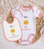 BK Kids Little Sunshine Tasarımlı Pembe Bebek Body Zıbın ve Mama Önlüğü Hediye Seti-1
