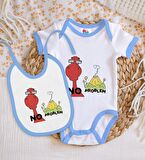 BK Kids No Problem Tasarımlı Mavi Bebek Body Zıbın ve Mama Önlüğü Hediye Seti-1