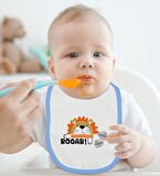 BK Kids Roar Tasarımlı Mavi Bebek Body Zıbın ve Mama Önlüğü Hediye Seti-1