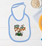 BK Kids Race Time Tasarımlı Mavi Bebek Body Zıbın ve Mama Önlüğü Hediye Seti-1