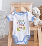 BK Kids Dream Big Little One Tasarımlı Mavi Bebek Body Zıbın ve Mama Önlüğü Hediye Seti-1