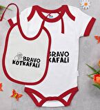 BK Kids Bravo Kotkafali Tasarımlı Kırmızı Bebek Body Zıbın ve Mama Önlüğü Hediye Seti-1