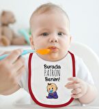 BK Kids Burada Patron Benim Tasarımlı Kırmızı Bebek Body Zıbın ve Mama Önlüğü Hediye Seti-1