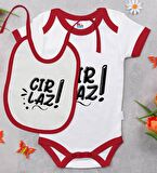 BK Kids Cırlaz Tasarımlı Kırmızı Bebek Body Zıbın ve Mama Önlüğü Hediye Seti-2