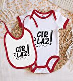 BK Kids Cırlaz Tasarımlı Kırmızı Bebek Body Zıbın ve Mama Önlüğü Hediye Seti-2