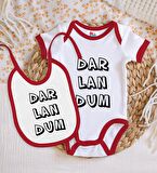 BK Kids Darlandum Tasarımlı Kırmızı Bebek Body Zıbın ve Mama Önlüğü Hediye Seti-2