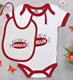 BK Kids Darluk Tasarımlı Kırmızı Bebek Body Zıbın ve Mama Önlüğü Hediye Seti-1