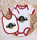 BK Kids Dayım Her Şeyi Halleder Tasarımlı Kırmızı Bebek Body Zıbın ve Mama Önlüğü Hediye Seti-1