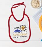 BK Kids Dayımı Çok Seviyorum Tasarımlı Kırmızı Bebek Body Zıbın ve Mama Önlüğü Hediye Seti-1