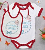 BK Kids Dayısının Kızanı Tasarımlı Kırmızı Bebek Body Zıbın ve Mama Önlüğü Hediye Seti-1