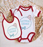 BK Kids Dayısının Kızanı Tasarımlı Kırmızı Bebek Body Zıbın ve Mama Önlüğü Hediye Seti-1
