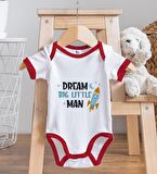BK Kids Dream Big Little Man Tasarımlı Kırmızı Bebek Body Zıbın ve Mama Önlüğü Hediye Seti-1