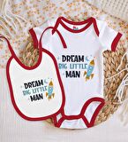 BK Kids Dream Big Little Man Tasarımlı Kırmızı Bebek Body Zıbın ve Mama Önlüğü Hediye Seti-1