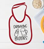 BK Kids Drinking Buddies Tasarımlı Kırmızı Bebek Body Zıbın ve Mama Önlüğü Hediye Seti-1