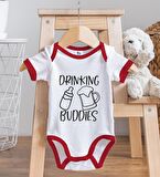 BK Kids Drinking Buddies Tasarımlı Kırmızı Bebek Body Zıbın ve Mama Önlüğü Hediye Seti-1