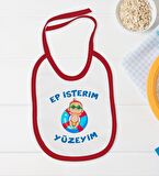 BK Kids Ep İsterim Tasarımlı Kırmızı Bebek Body Zıbın ve Mama Önlüğü Hediye Seti-4